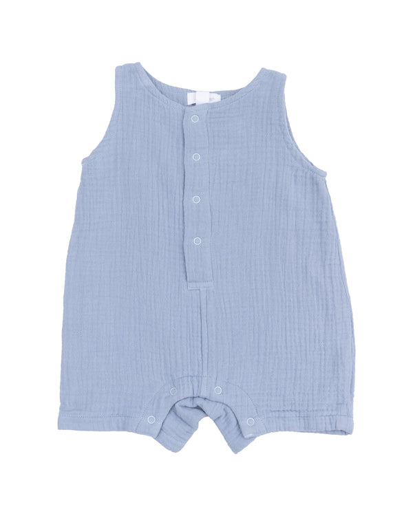 Solid Muslin Sleeveless Romper- Dusty Blue