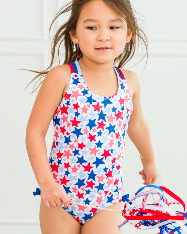 Cross-Back One Piece Swimsuit- Shimmer Star