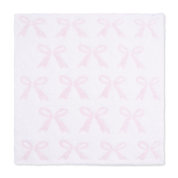 Chenille Bow Blanket- Baby Pink
