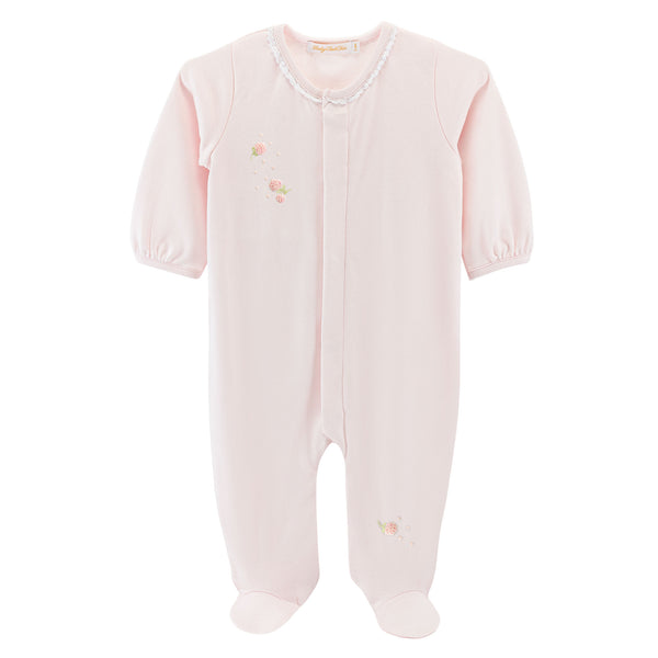 Spring Flowers Embroidered Footie- Pink