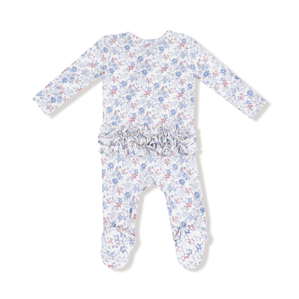 Country Girl Floral 2 Way Zipper Ruffle Footie- Ivory/Mellow Rose