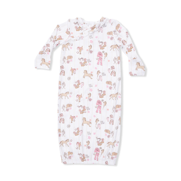 Cowgirl Nursery Kimono Gown W/ Ruffle Knotted Hat