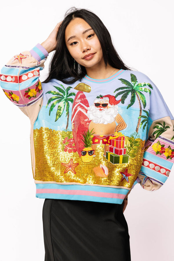 Multi Vintage Vacation Santa Sweatshirt- (Women's)