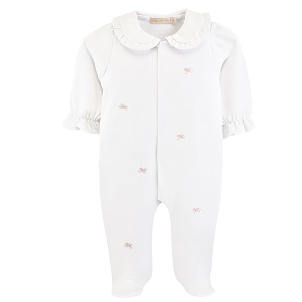 Little Bows All-Over Embroidered Collared Footie