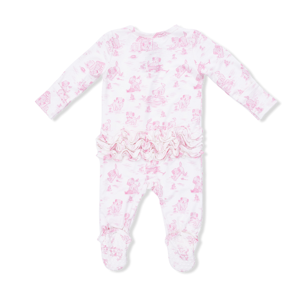 Puppy Toile Pink 2 Way Zipper Footie