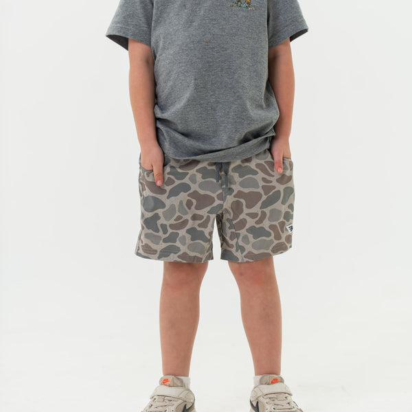 Youth Athletic Short- Classic Deer Camo- Grey Liner