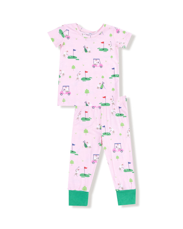 Dog Gone Golf S/S Loungewear Set- Light Pink/Green