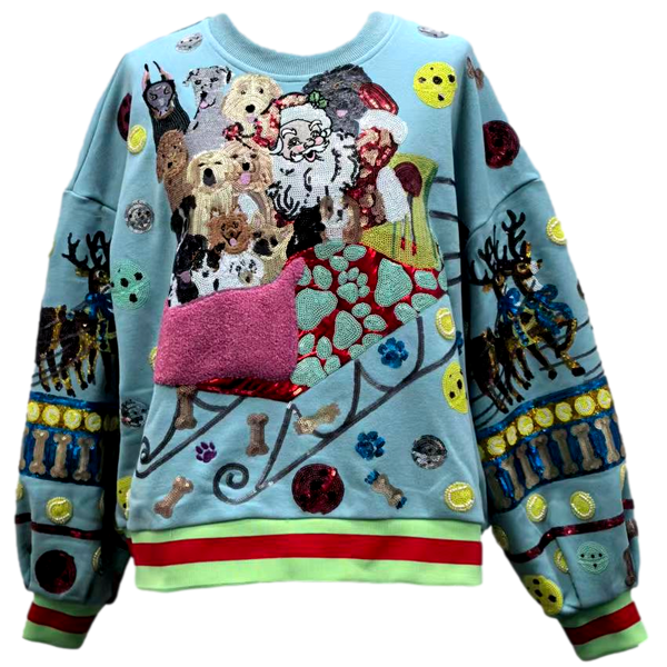 Aqua Dogs On Santas Sleigh Sweatshirt- (Women's)