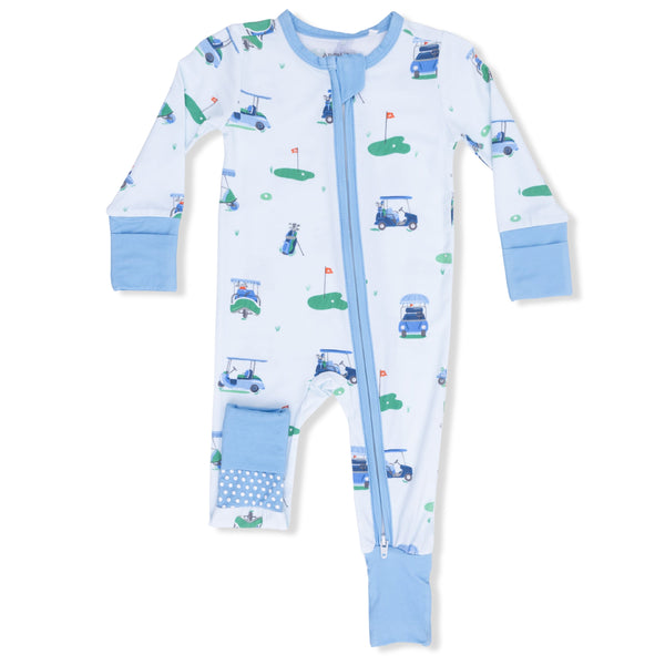 Vintage Golf Carts Blue 2 Way Zipper Romper