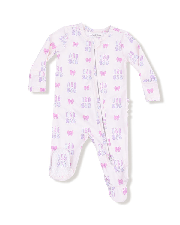 Lil Sis 2 Way Zipper Ruffle Footie- Pink