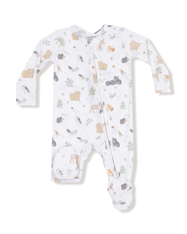 Woodland Babies 2 Way Zipper Footie- White/Gray