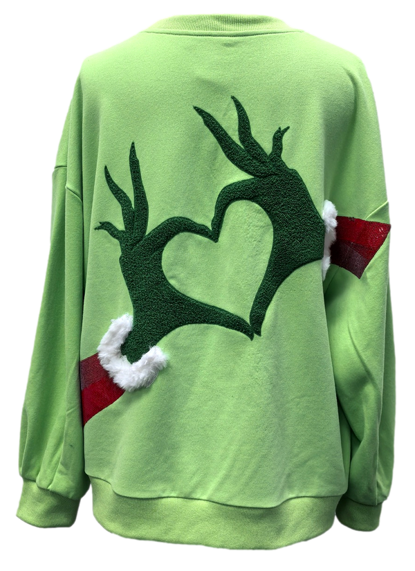 Green Grinch Heart Hands Sweatshirt- (Women's)