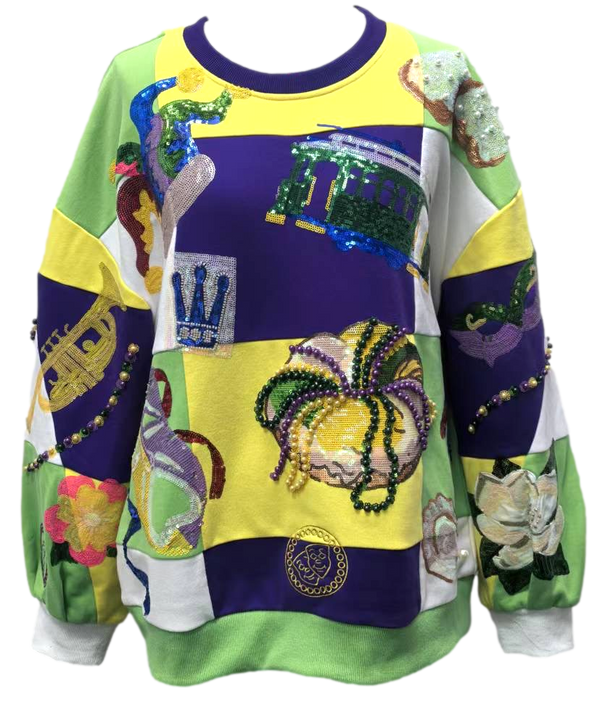 Checkered Mardi Gras Icon Sweatshirt- (Women's)