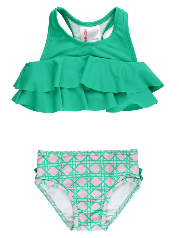 Flounce Bikini 2-Piece Swimsuit- Pink Coastal Cane