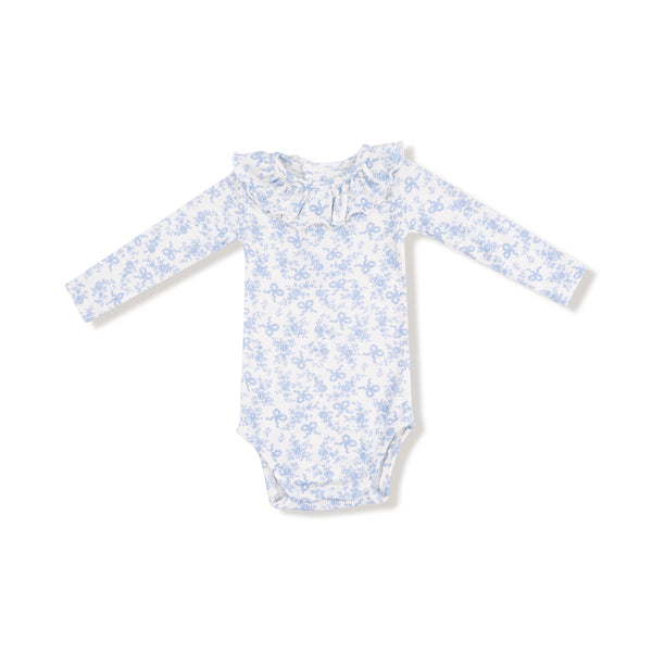 Romi Floral Bubble W/ Ruffle Collar- White/Blue Blizzard