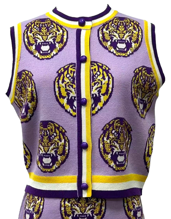 Licensed LSU Rhinestone Button Up Knit Tank
