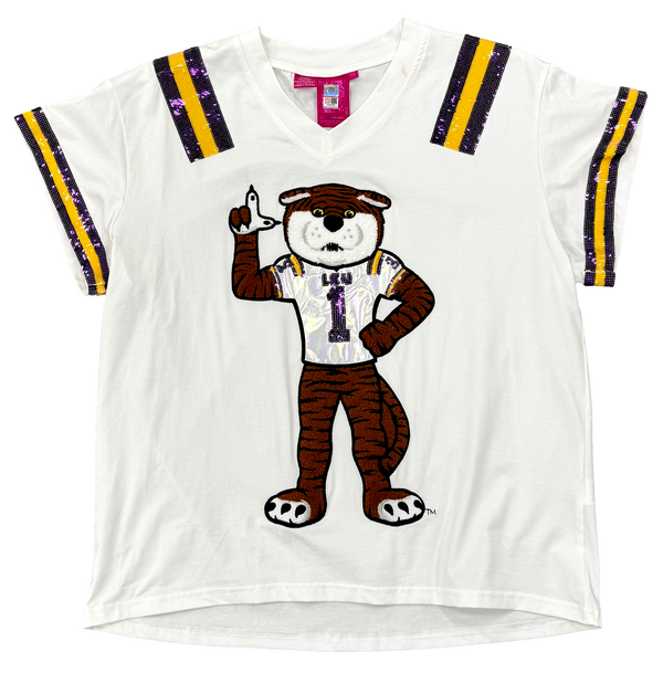 Licensed- White, Purple & Gold LSU Tiger Jersey Tee- (Women's)