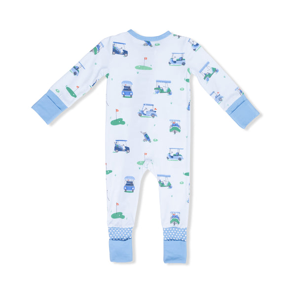 Vintage Golf Carts Blue 2 Way Zipper Romper