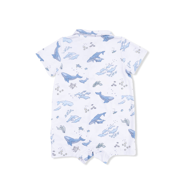 Watercolor Blue Whales Polo Romper