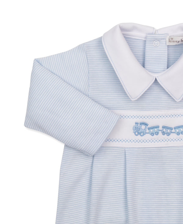 Light Blue Classic Train LS Playsuit