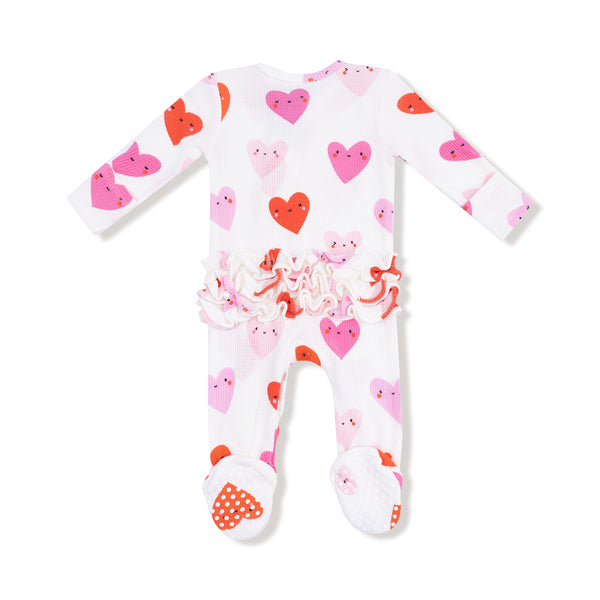 Happy Hearts 2 Way Ruffle Zipper Footie