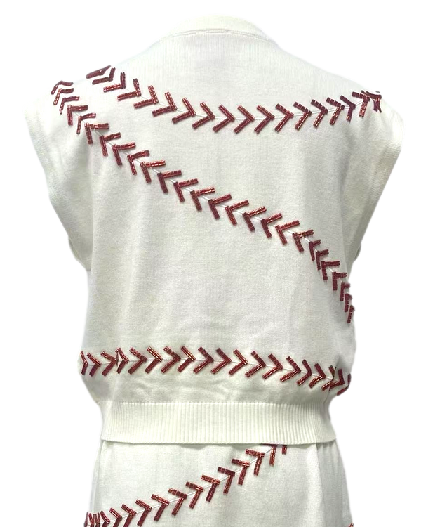 Beaded Baseball Stitch Button Up Vest- (Women's)