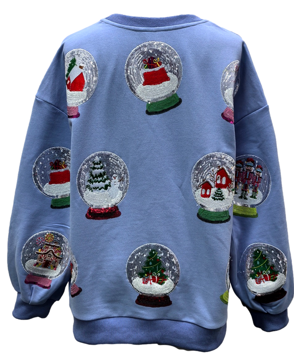 Powder Blue Christmas Snow Globe Sweatshirt- (Women's)