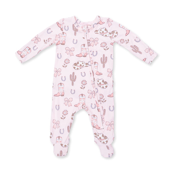 Cowgirl Boots & Bows 2 Way Ruffle Zipper Footie