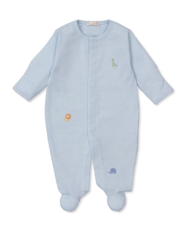 Safari Wild Footie W/ Hand Emb- Light Blue