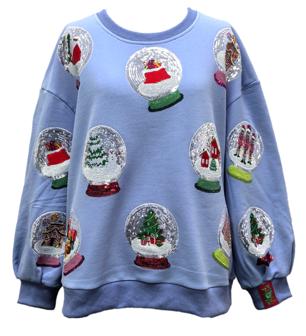 Powder Blue Christmas Snow Globe Sweatshirt- (Women's)