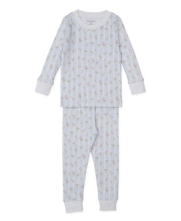 Ribbon Stripe Bouquets Pajama Set- Light Blue