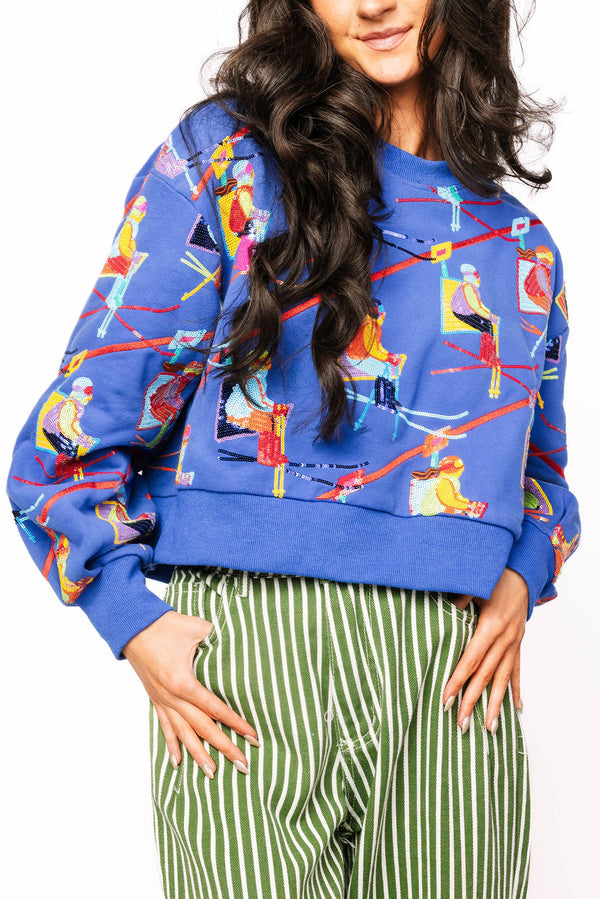 Royal Blue Ski Lift Sweatshirt- (Women's)