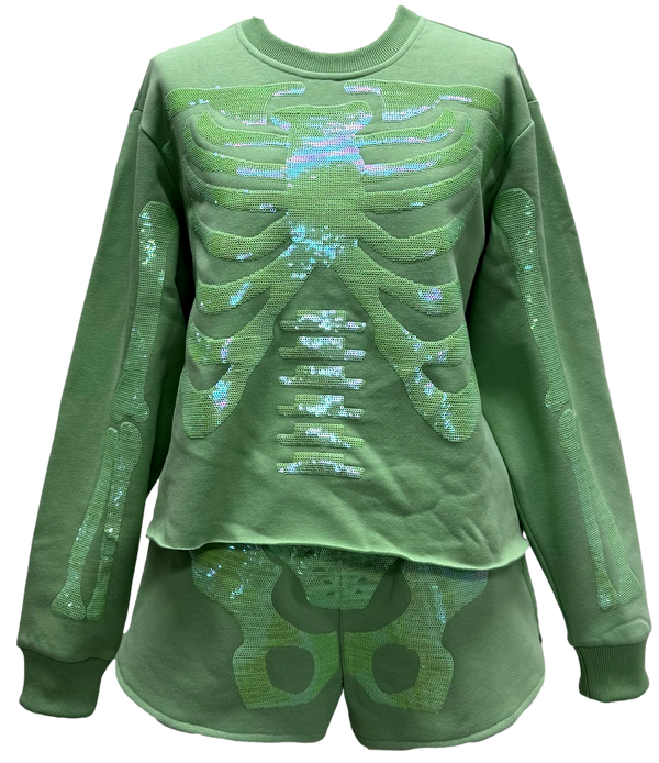 Light Green Tonal Skeleton Sweatshirt- (Women's)