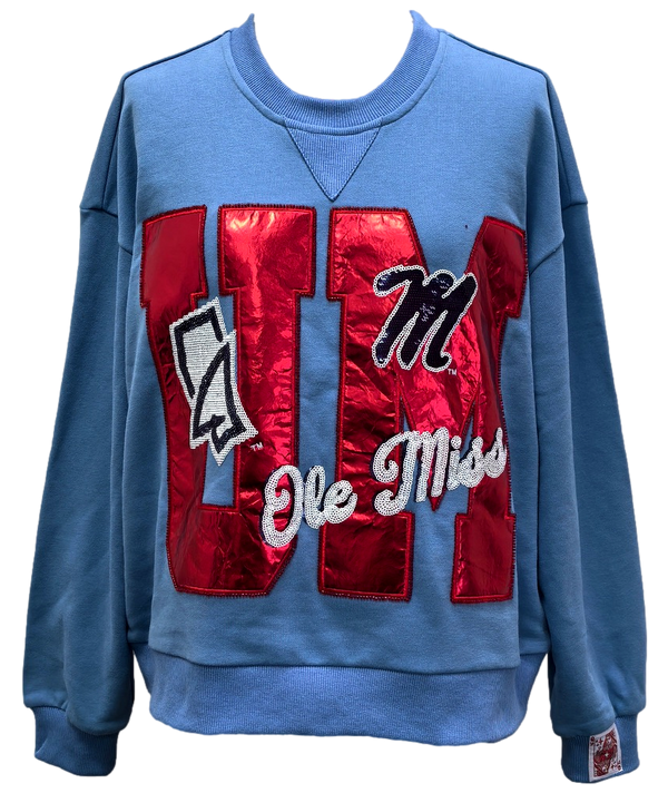 Licensed Ole Miss Metallic Word W/ Icons Sweatshirt- (Women's)