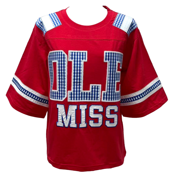 Licensed Ole Miss Oversized Gingham Jersey Tee