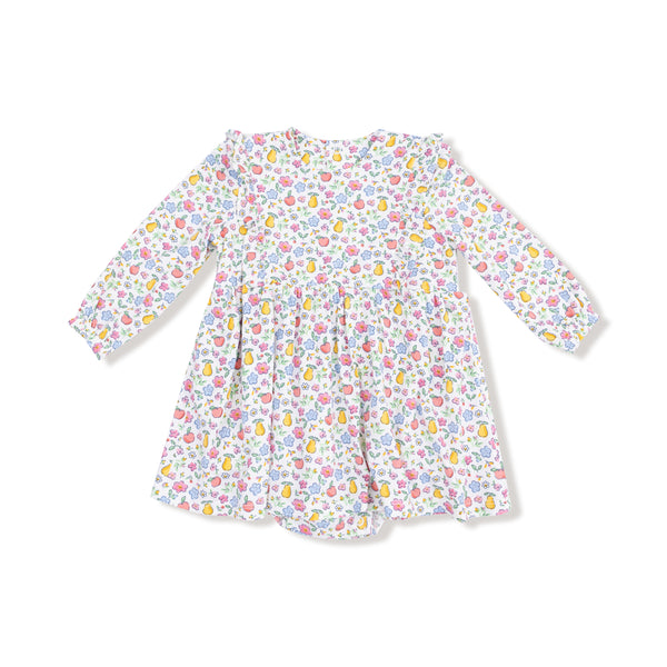 Fall Fruit Floral Ruffle L/S Bodysuit Dress