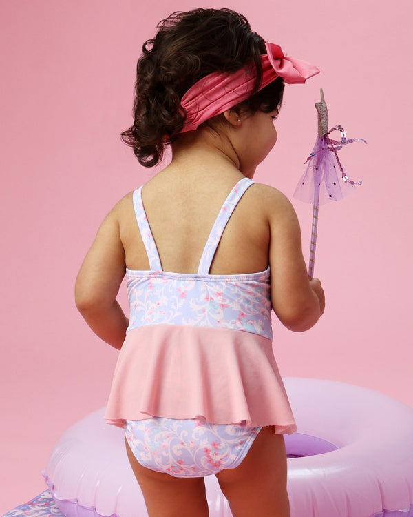 Dress-Up One Piece Swimsuit- Lavender Floral Princess