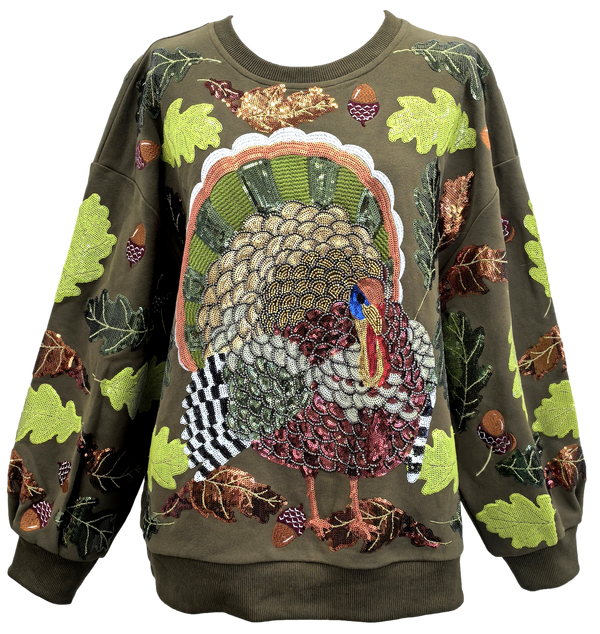 Olive Green Multi Turkey & Leaves Sweatshirt- (Women's)