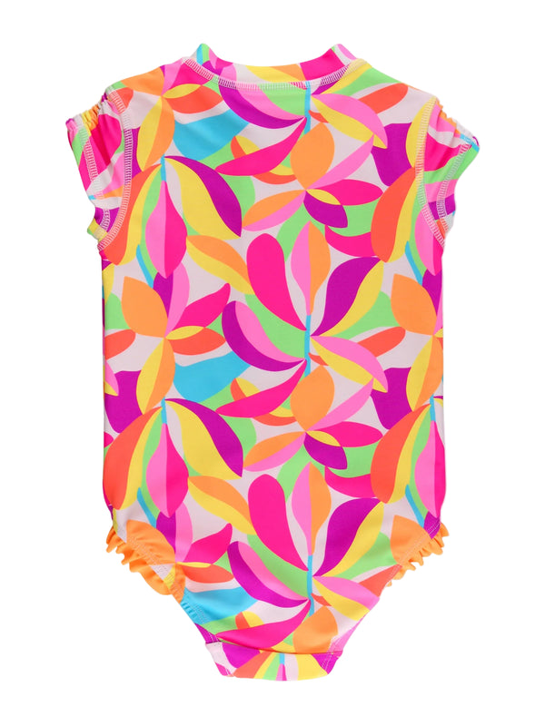 Rash Guard One Piece Swimsuit- Neon Tropical Adventure