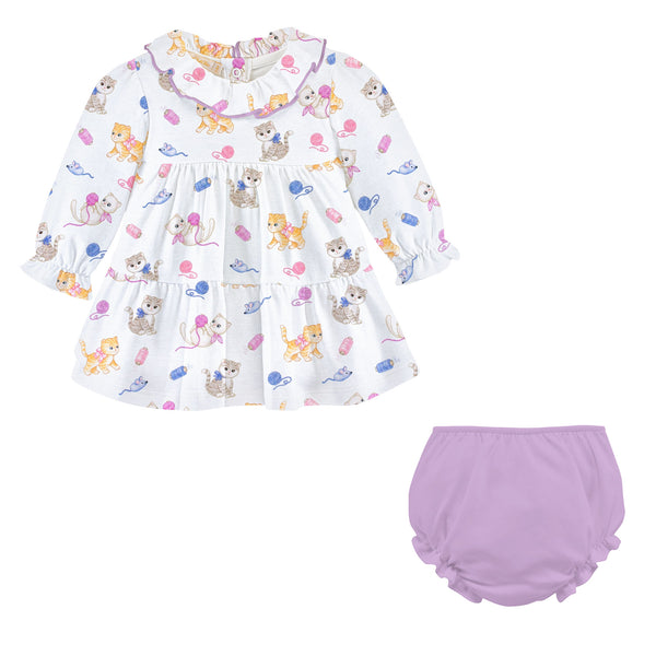 Kitty Playtime Printed Tiered Dress W/ Ruffled Collar