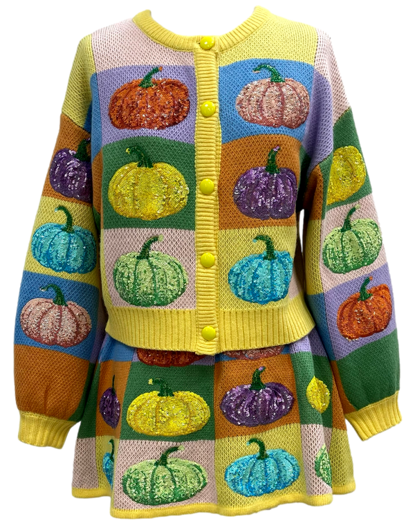 Pastel Colorblock Pumpkin Button Up Cardigan- (Women's)