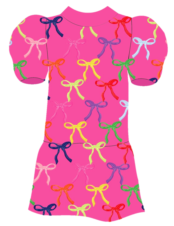Pink Multi Bow Poof Sleeve Dress
