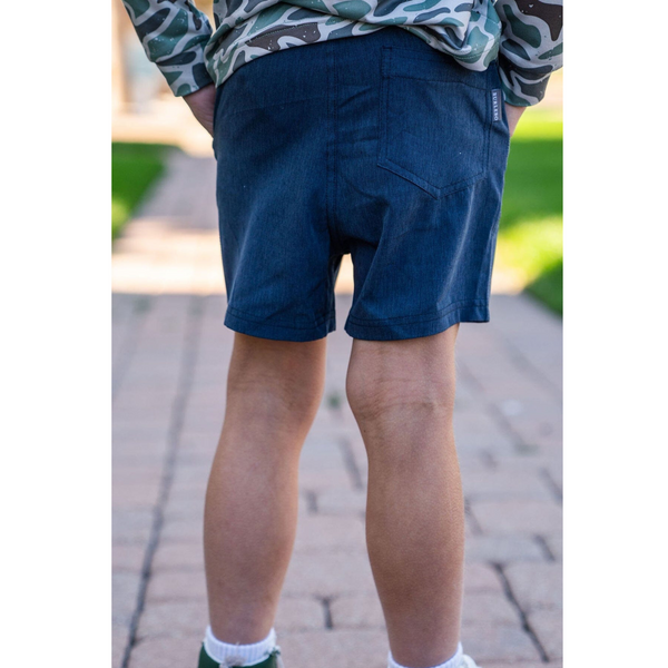 Youth Athletic Short- Heather Navy- American Flag Liner