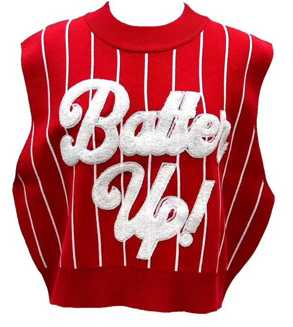 Red & White Stripe 'Batter Up' Sweater Vest- (Women's)