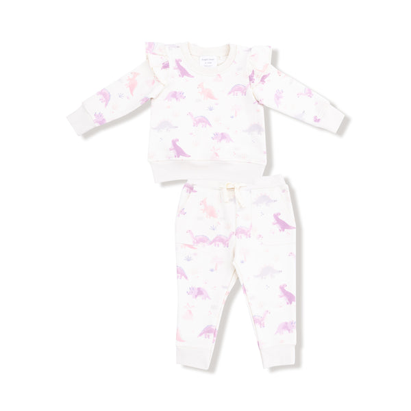 Soft Dinos French Terry Ruffle Jogger Set- White/Purple