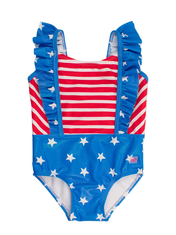 Pinafore One Piece Swimsuit- Shimmer Stars & Stripes