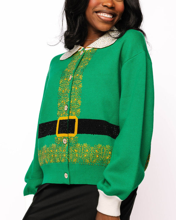 Green Elf Collared Button Up Sweater- (Women's)