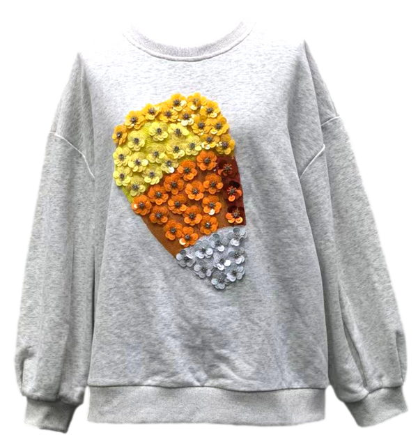 Grey Sequin Flower Candy Corn Sweatshirt- (Women's)