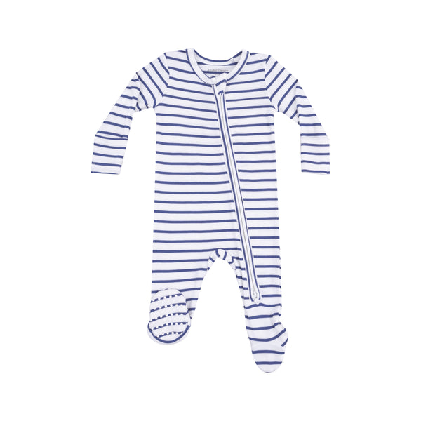 Stripe Vintage Blue 2 Way Zipper Footie