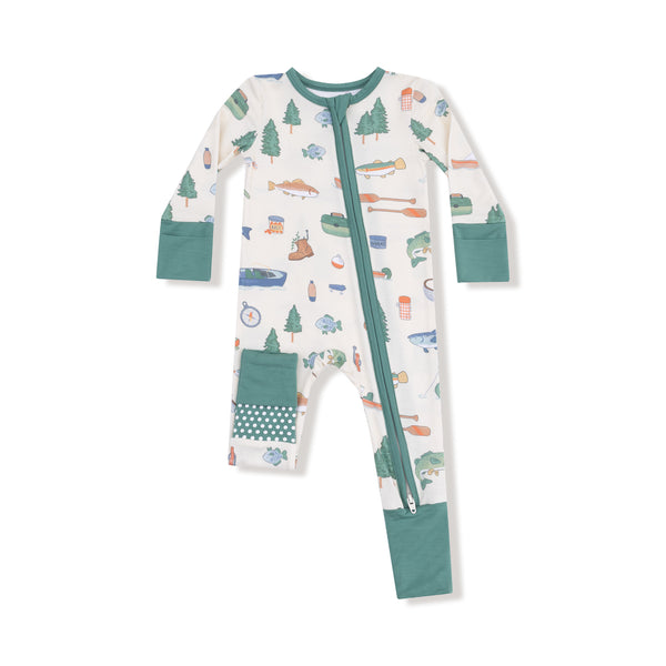 Fishing Things 2 Way Zipper Romper- Frosty Spruce
